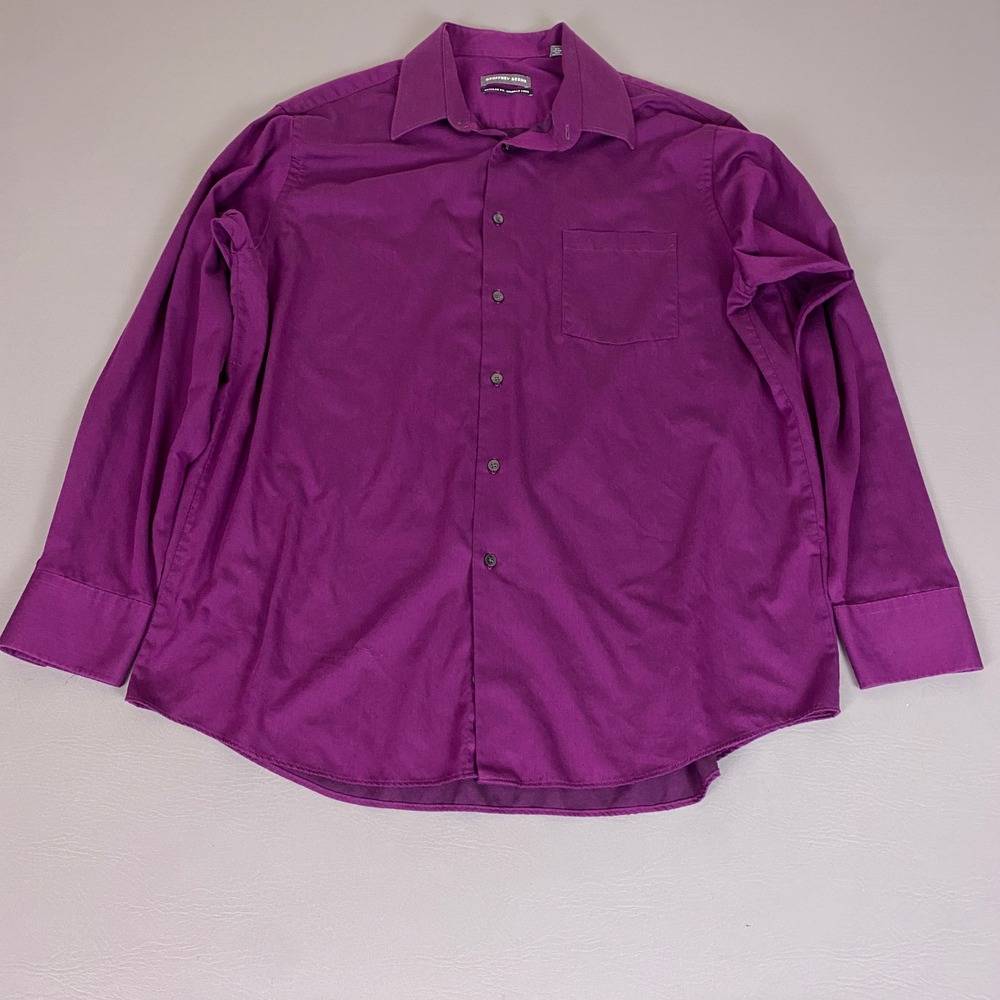 Geoffrey Beene Dress Shirt Men's 17 34/35‎ XL Purple Wrinkle Free Regular Fit